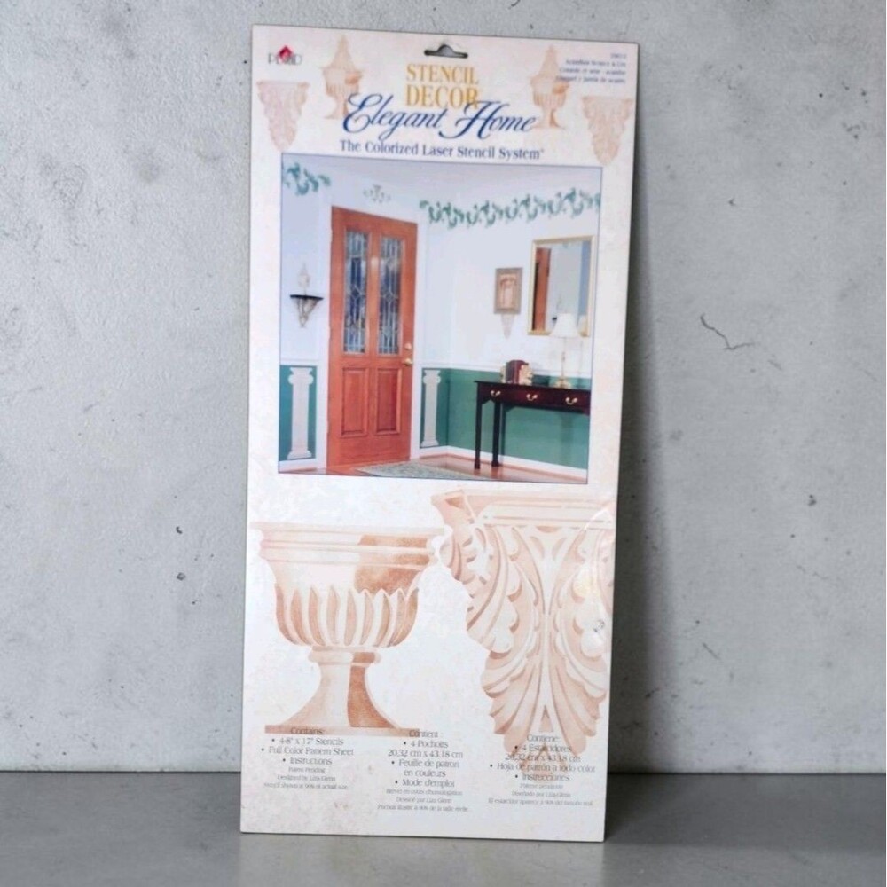 Vintage 1996 Plaid Elegant Home Acanthus Sconce Urn Stencil 29012 Tuscan NEW NOS